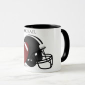 Football two toned mug with personalized name. (Front Right)