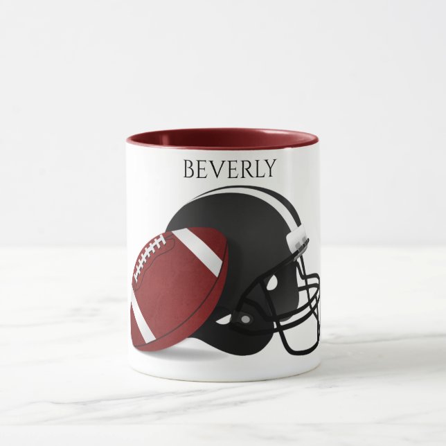 Football two toned mug with personalized name. (Center)