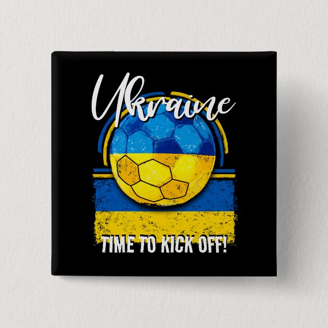 Football Ukraine Flag, Distressed Soccer Ball Button (Front)
