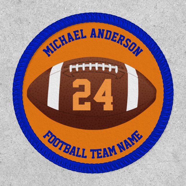 Football Uniform Number Custom Name Orange Blue Patch (Front)