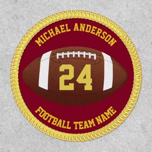 Football Uniform Number Custom Name Red and Gold Patch