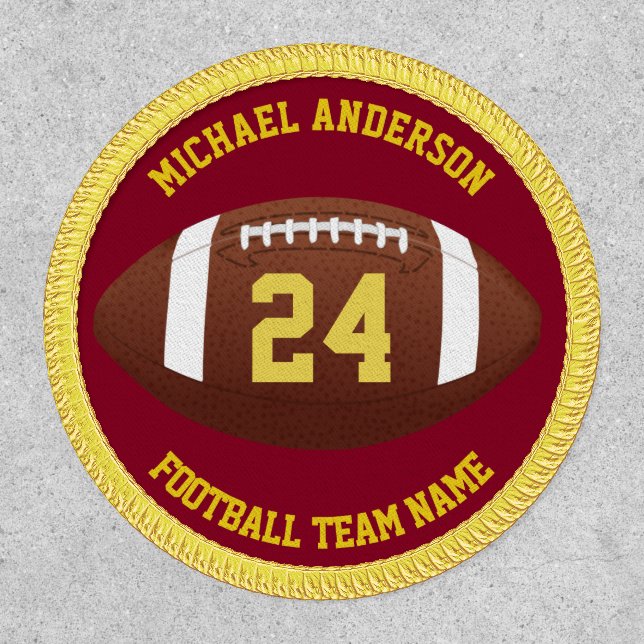 Football Uniform Number Custom Name Red and Gold Patch (Front)