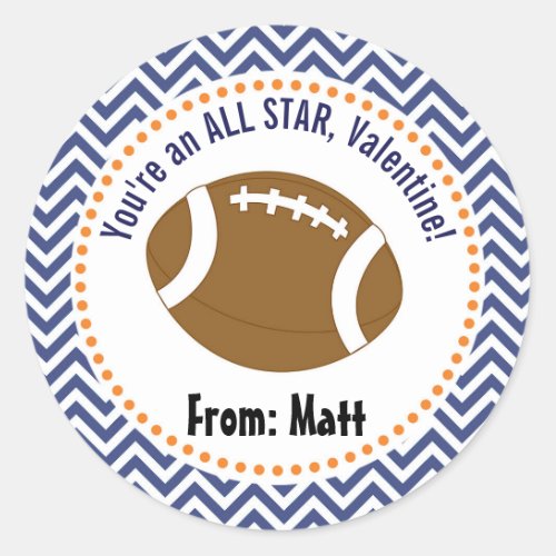  Football Valentines School Personalized Name Classic Round Sticker