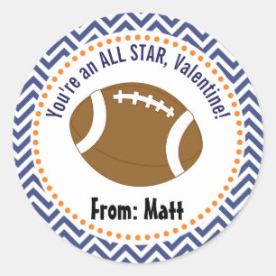 Football Valentines School Personalized Name Classic Round Sticker