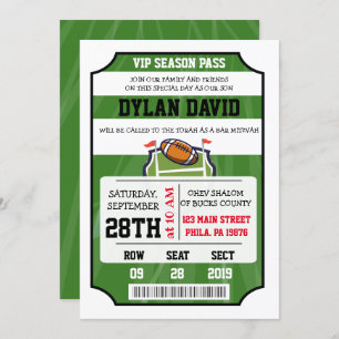 FOOTBALL VIP TICKET Bar Bat Mitzvah Invitation