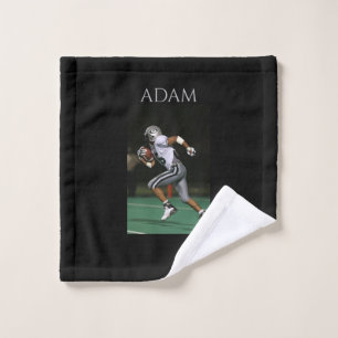 Football wash cloth with personalized name.