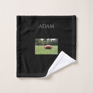 Football wash cloth with personalized name.