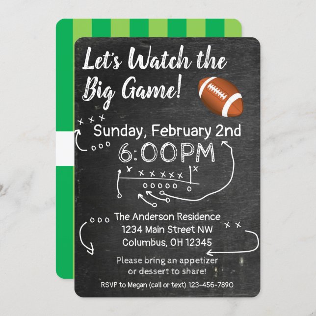 Football Watch Party- Big Game Invitation (Front/Back)