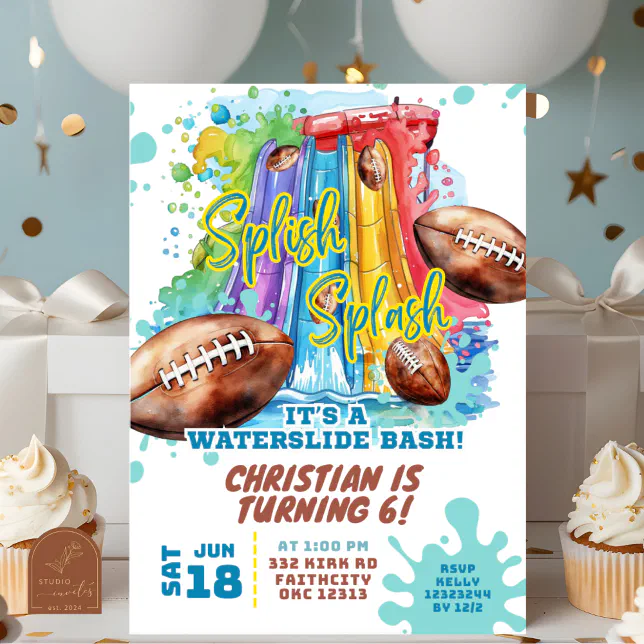 Football Waterslide Pool Party Birthday Invitation | Zazzle