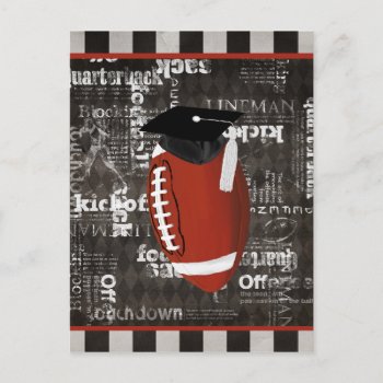 Football Wearing Graduation Cap  Football Words Announcement Postcard by toots1 at Zazzle