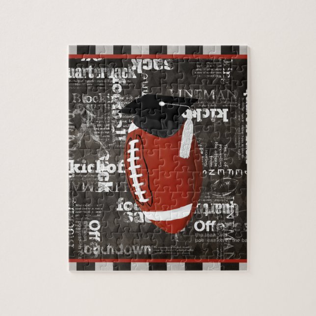 Football wearing Graduation Cap, Football Words Jigsaw Puzzle (Vertical)