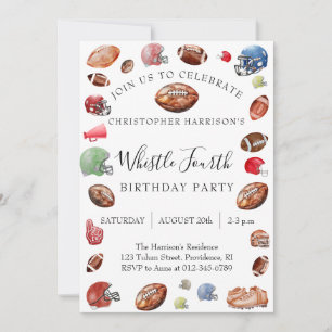 Football Whistle Boy 4th Birthday Invitation