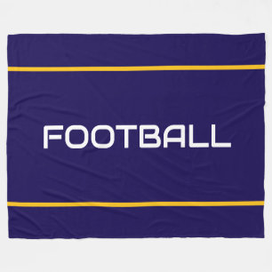 FOOTBALL White Text Yellow Orange Navy Stripes Fleece Blanket
