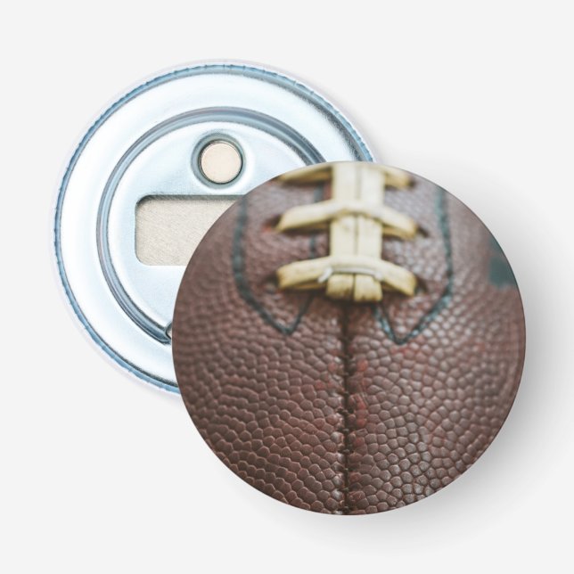 Football with Custom Text Button Bottle Opener (Front)