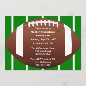 Football With Green Football Field Birthday Party Invitation by kellbellsplace at Zazzle