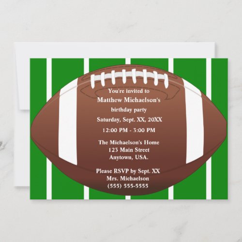 Football With Green Football Field Birthday Party Invitation