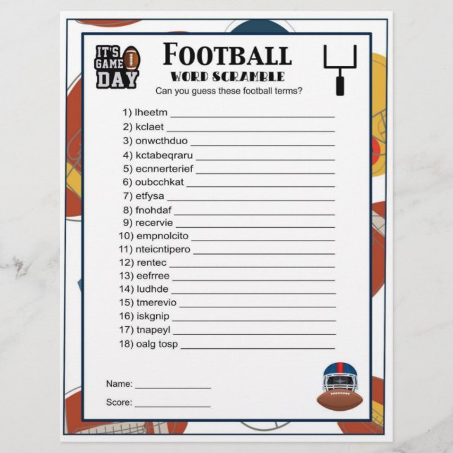 Football Word Scramble-Football Party Game For Kid Letterhead (Front)