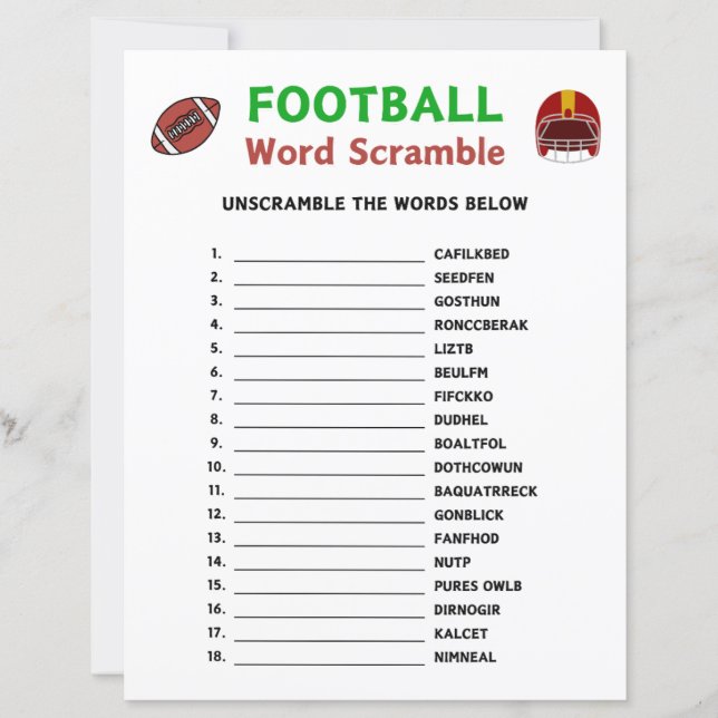 Football Word Scramble Game (Front)