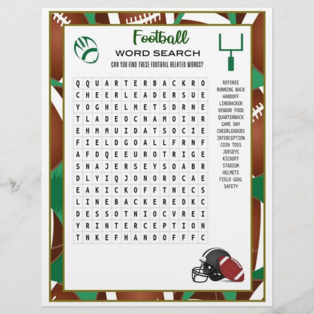Football Word Search Football Party Game For Kids Letterhead (Front)