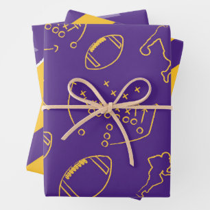 Football Wrapping Papers - Purple and Yellow Paper Sheets