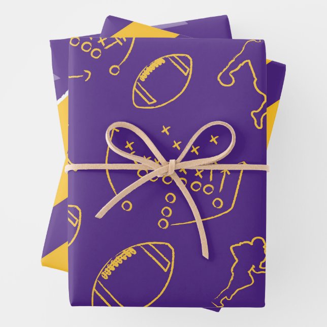Football Wrapping Papers - Purple and Yellow Paper Sheets (In situ)