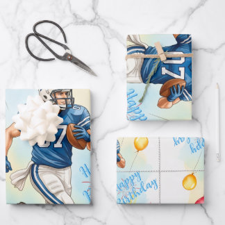 Footballer Birthday, Balloons, Fireworks, Fun Wrapping Paper Sheets