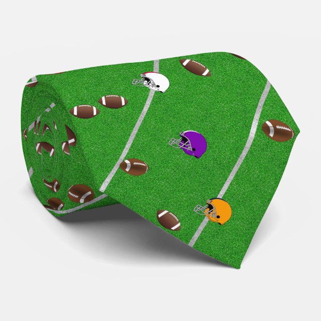 Footballs and Helmets Pattern Neck Tie (Rolled)