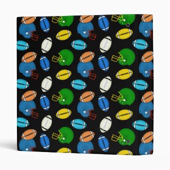 Footballs And Helmets Theme Black Background Binder by sumwoman at Zazzle