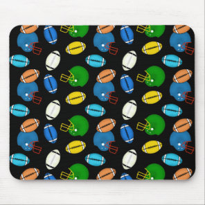 Footballs and Helmets theme black background Mouse Pad