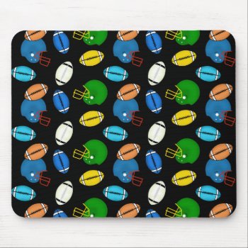 Footballs And Helmets Theme Black Background Mouse Pad by sumwoman at Zazzle