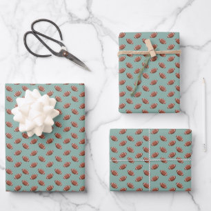 Footballs on Dark Sage Green Wrapping Paper Sheets
