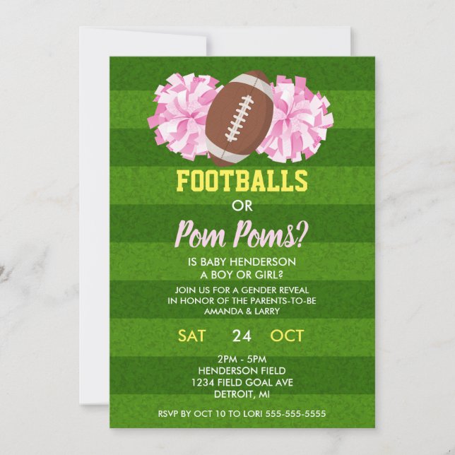 Footballs or Pom Poms Gender Reveal Invitation (Front)