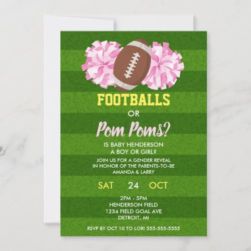 Footballs or Pom Poms Gender Reveal Invitation