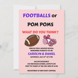 Footballs or Pom Poms Gender Reveal Invitation