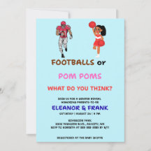 Footballs or Pom Poms Gender Reveal Invitation