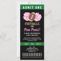 Footballs or Pom Poms Gender Reveal Ticket Invitation