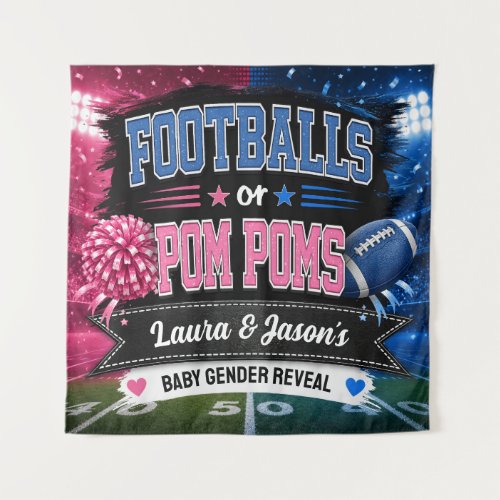 Footballs or Pom Poms Party Banner, Gender Reveal Tapestry