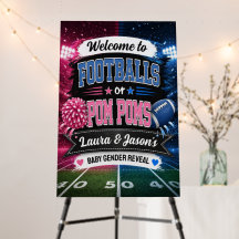 Footballs or Pom Poms Welcome Sign, Gender Reveal