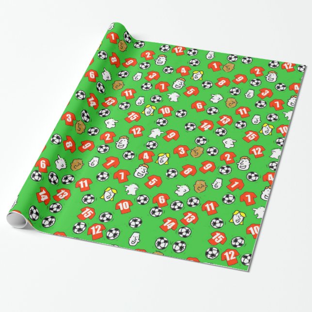 Footballs, Red Shirts, & Fans Wrapping Paper (Unrolled)