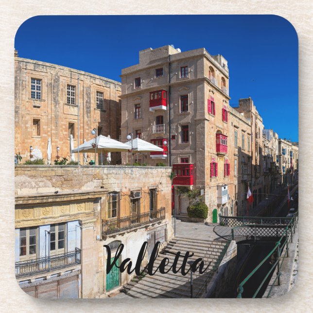 Footbridge, narrow street with stairs in Valletta Beverage Coaster (Front)