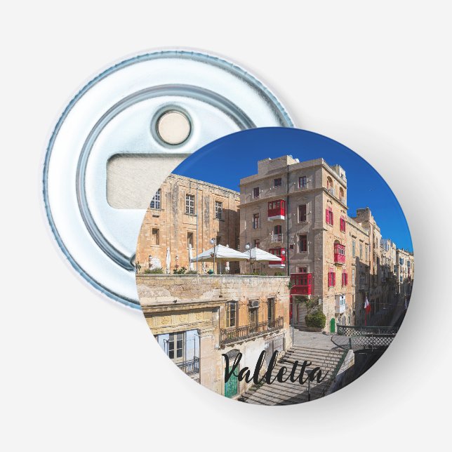 Footbridge, narrow street with stairs in Valletta Bottle Opener (Front)