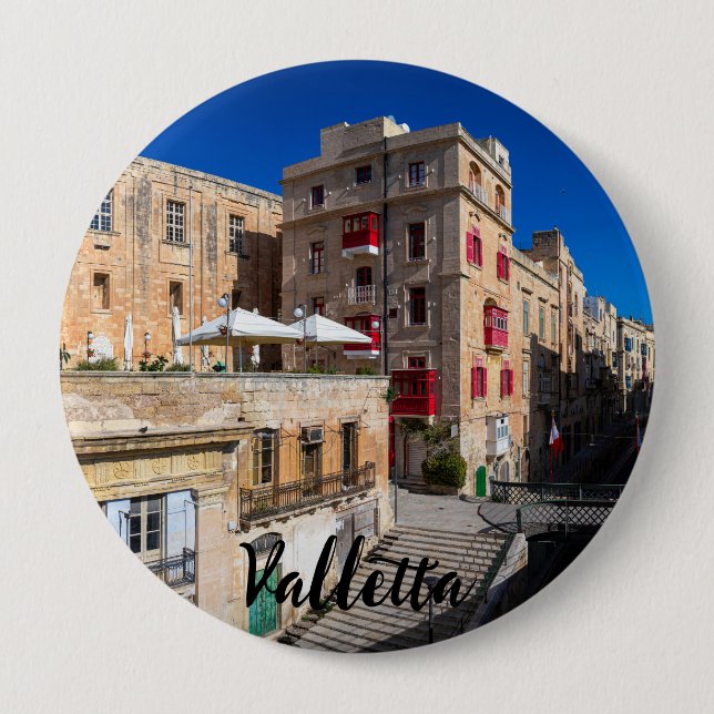 Footbridge, narrow street with stairs in Valletta Button (Front)