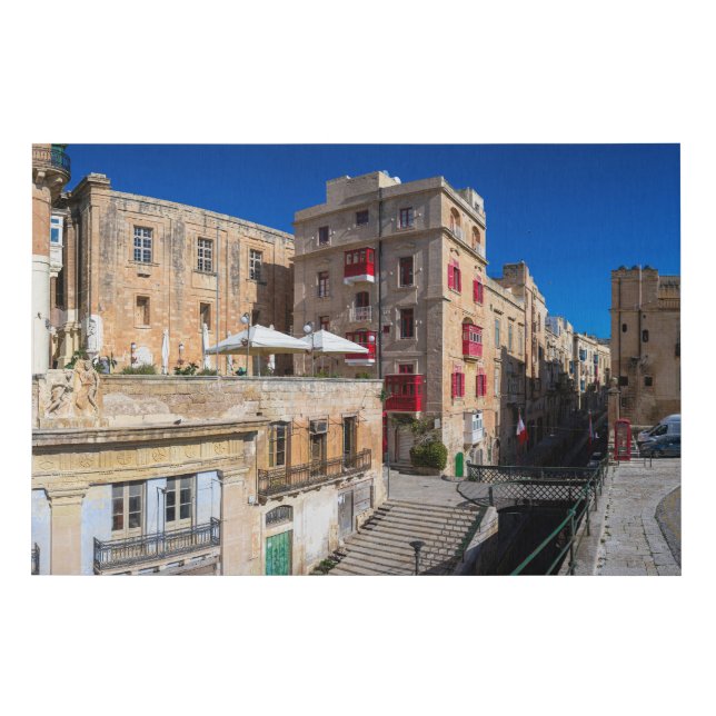 Footbridge, narrow street with stairs in Valletta Faux Canvas Print (Front)
