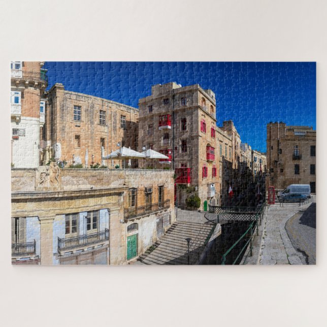Footbridge, narrow street with stairs in Valletta Jigsaw Puzzle (Horizontal)