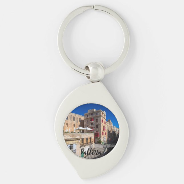 Footbridge, narrow street with stairs in Valletta Keychain (Front)