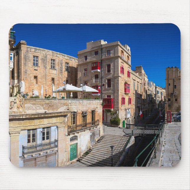 Footbridge, narrow street with stairs in Valletta Mouse Pad (Front)