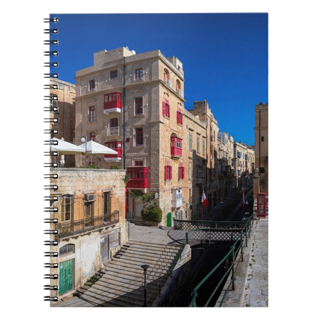 Footbridge, narrow street with stairs in Valletta Notebook (Front)