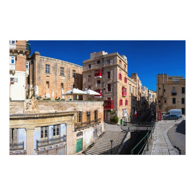 Footbridge, narrow street with stairs in Valletta Photo Print (Front)