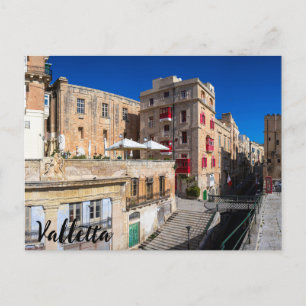 Footbridge, narrow street with stairs in Valletta Postcard