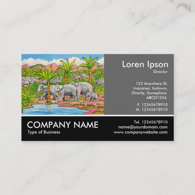 Footed Photo - 60pc Gray - Elephants Business Card (Front)